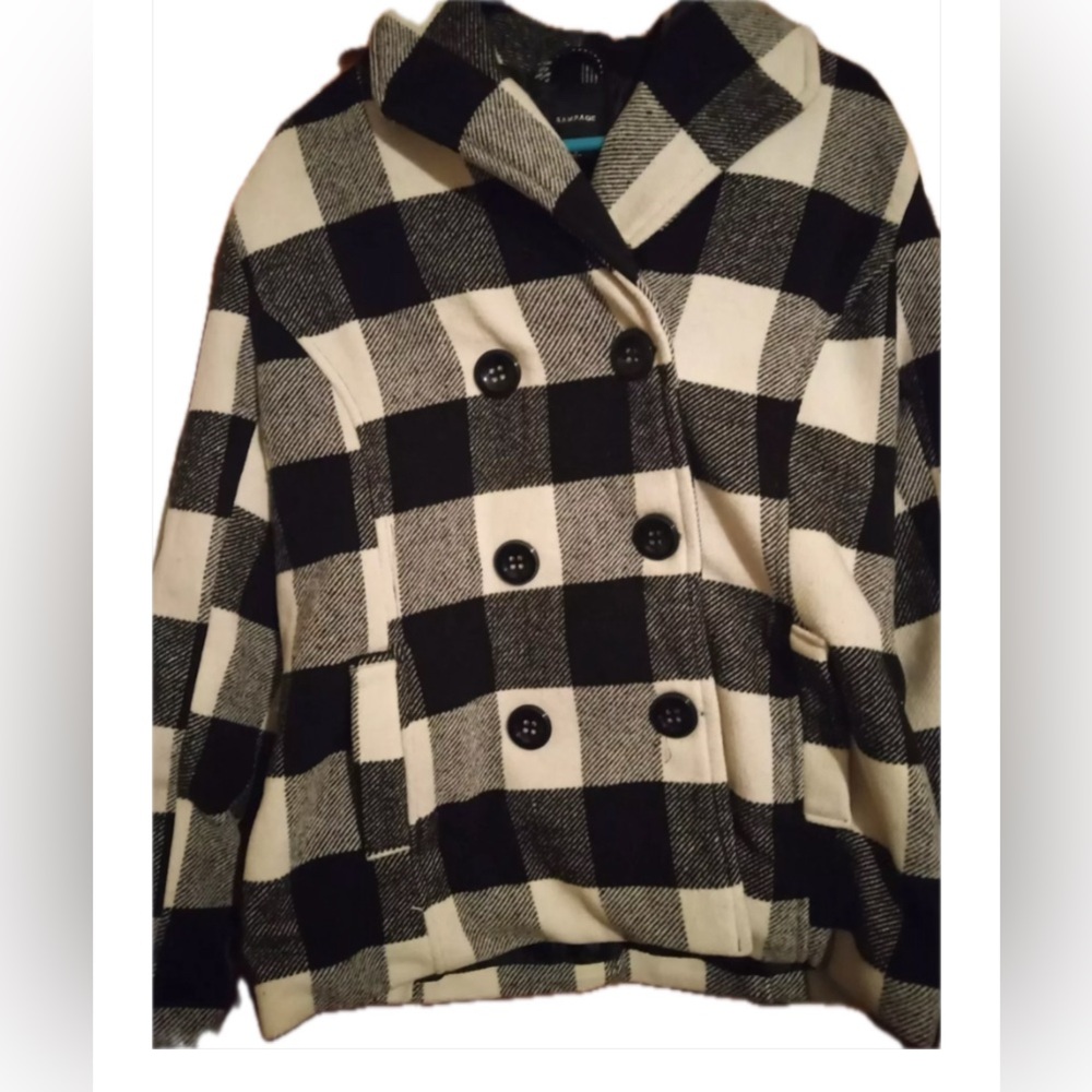 Rampage White Buffalo Plaid Double-Breasted Women's Coat -Medium- NWT